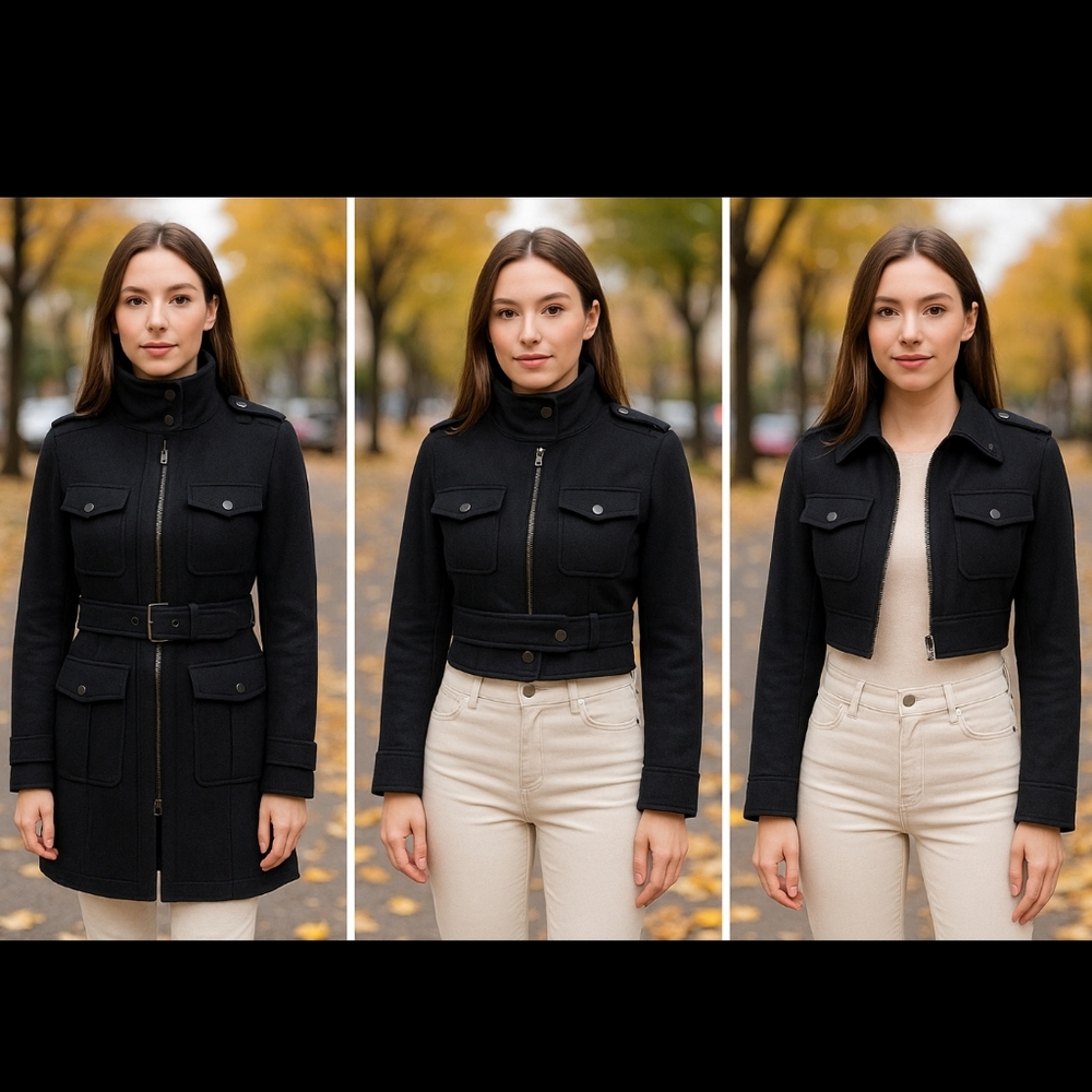 BCBGMAXAZRIA Convertible Wool Coat Jacket Womens XS Black $578 Military Moto NWT